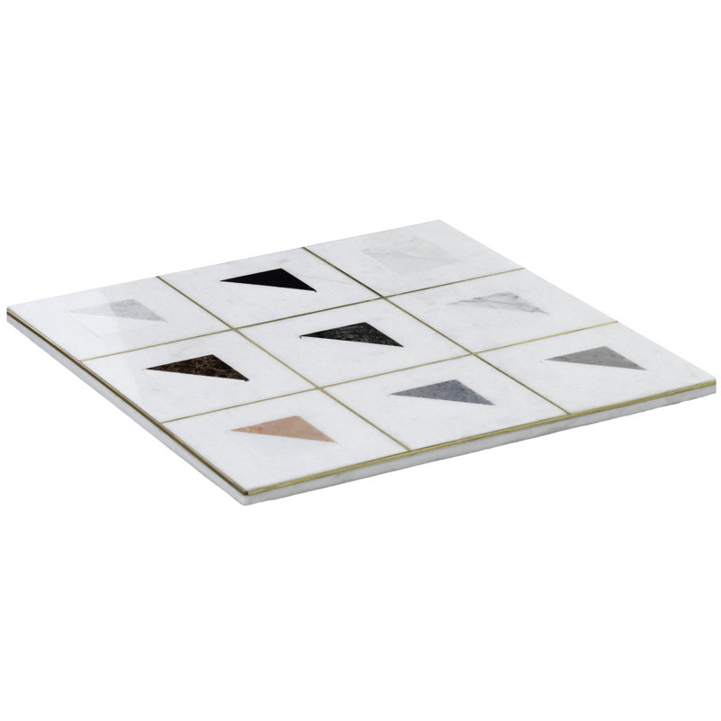 Adaya 4x4 Polished Marble, Pearl and Brass Mosaic Tile