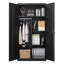 Armoire de rangement en métal avec serrure, tringle suspendue et tablettes réglables, garde-robe de chambre noire, tringle de garde-robe à revêtement résistant, tablettes pour chambre à coucher, impact