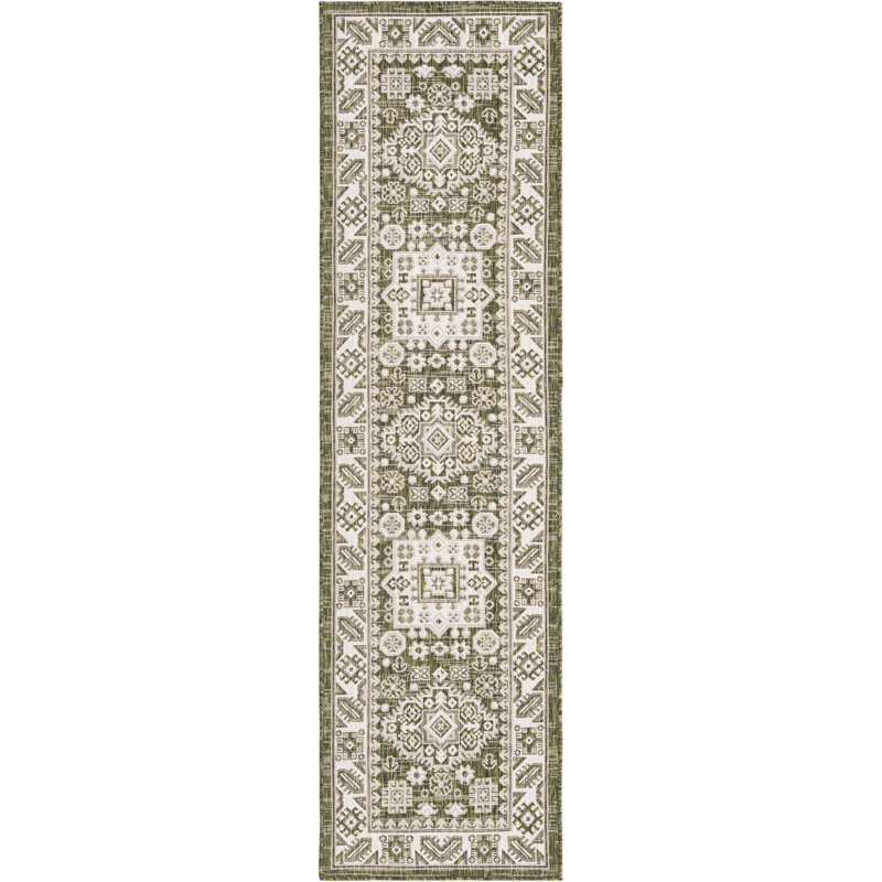 Outdoor Chand Area Rug Ivory-Green Color, Runner 2' x 7'10"
