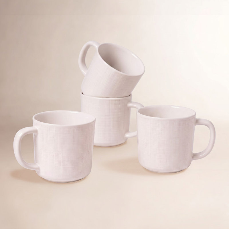  4 Piece Stoneware Coffee Mug Set, White