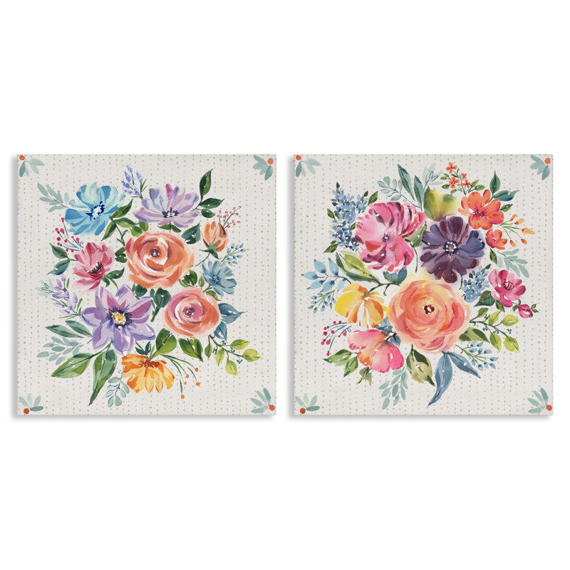 Ensemble de 2 toiles rétro à motif floral, design par Jenny Faw, H 17 po x l 17 po