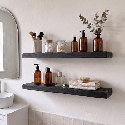 2 Piece Rustic Reclaimed Pine Wood Wall Mounted Floating Shelf