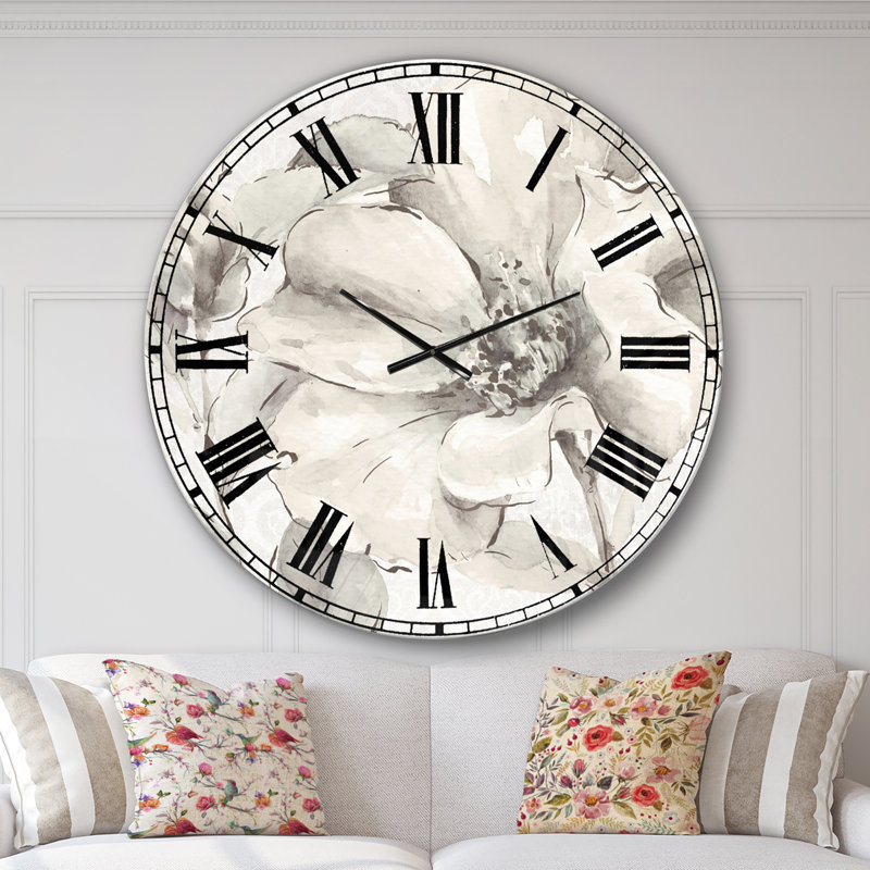 Indigold Peony IV - Horloge murale traditionnelle, Surdimensionné, Gris Indigold