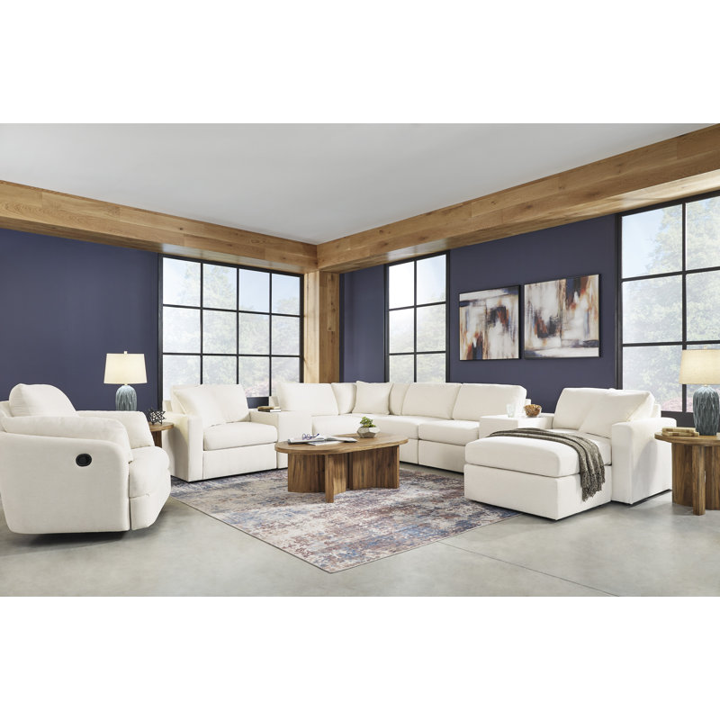Canapé modulaire 3 pièces, causeuse modulaire 2 pièces et fauteuil inclinable pivotant Modmax, Blanc
