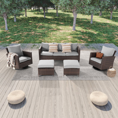 Ashvi 5 - Person Outdoor Conversation Set with Cushions and Rocking Swivel Chairs
