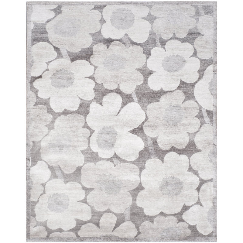 Tapis floral en laine / coton noué à la main Savorey, Rectangle 8 pi x 10 pi
