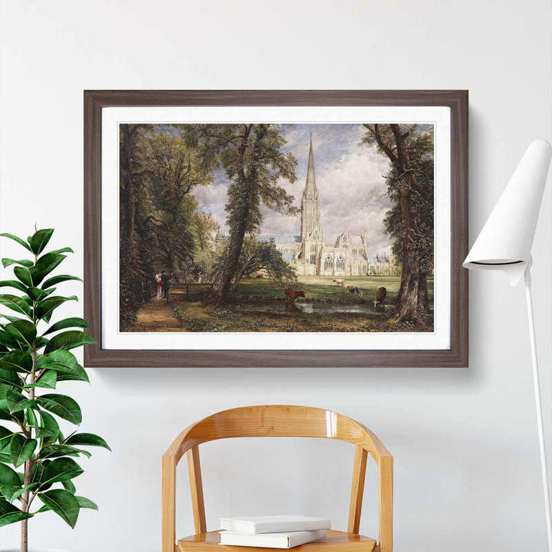 Salisbury Cathedral Vol.1 by John Constable - Picture Frame Painting, 36cm H x 48cm W x 2cm D, Walnut Framed