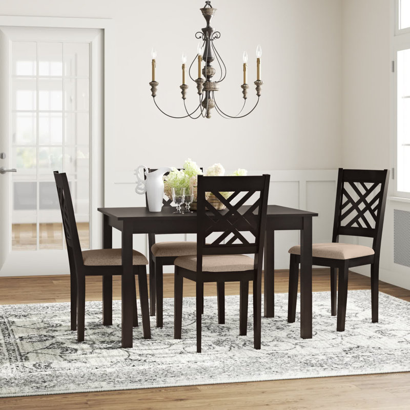Fraserburgh Rubberwood Solid Wood Dining Set, 5 Pieces: Table, 4 Chairs, Sand/Espresso Brown