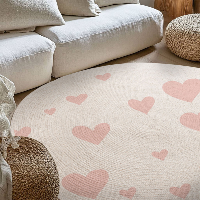 Tapis tressé Minimal Heart Vibes, Rond 5 pi