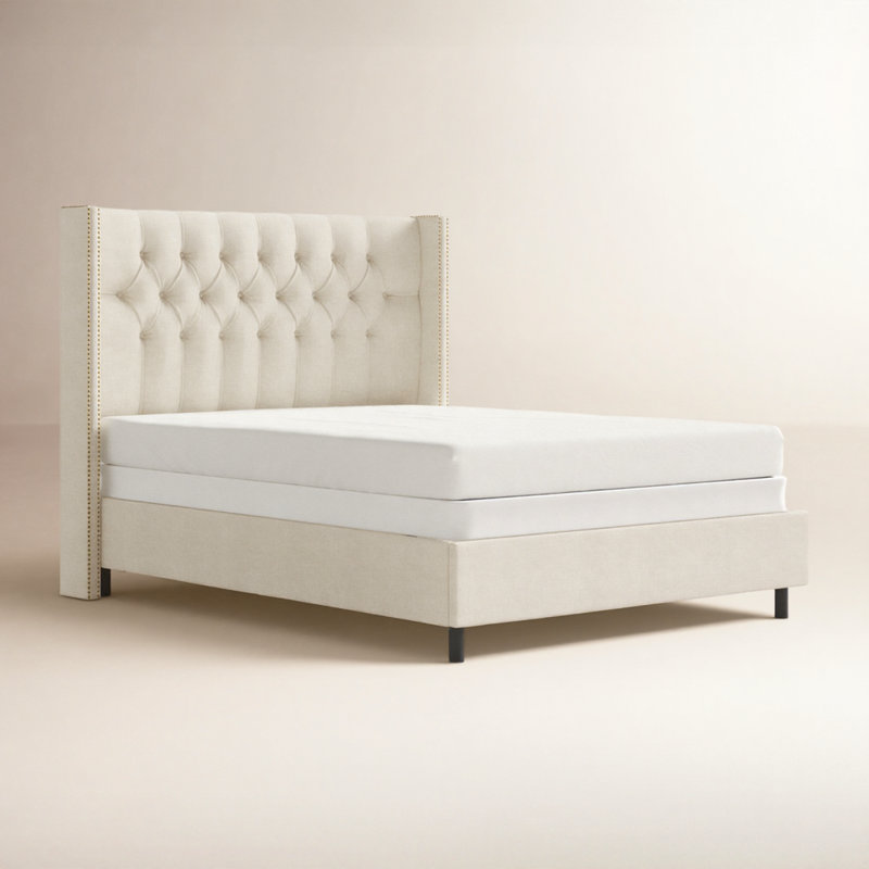 Breckin Upholstered Wingback Bed, Queen, Classic Talc Linen