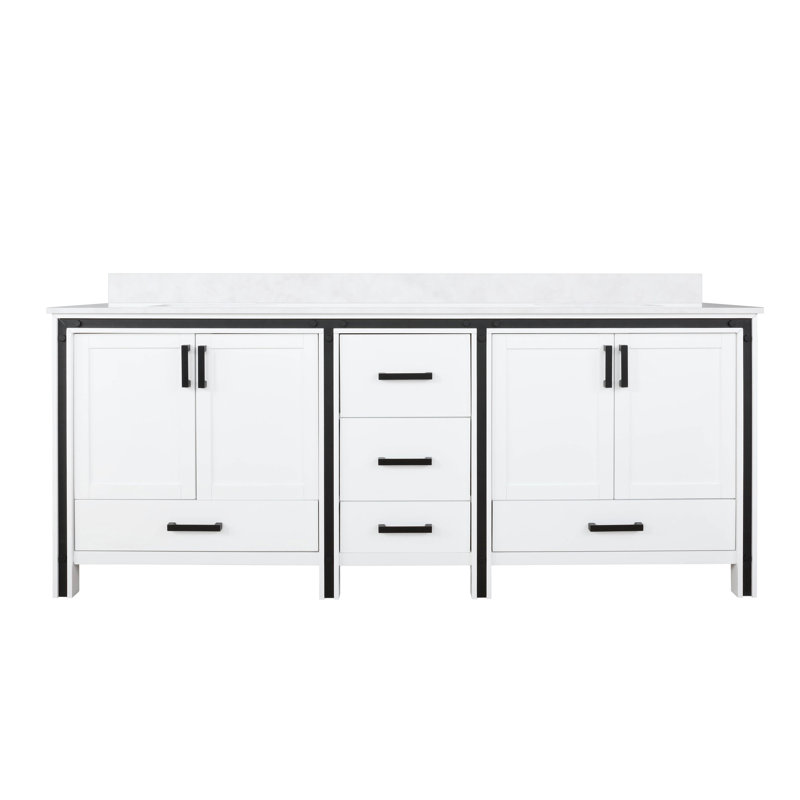 Ziva 80 in W x 22 in D Double Bath Vanity and White Top, White, White Cultured Marble