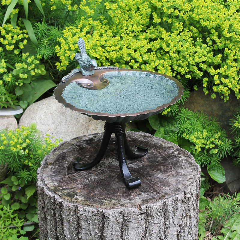 Antique Brass Scallop Shell Birdbath with Tripod Stand