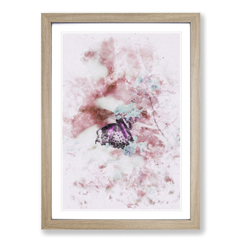 A Butterfly Upon A Flower - Single Picture Frame Painting on MDF, 63cm H x 45cm W x 2cm D, Oak Framed