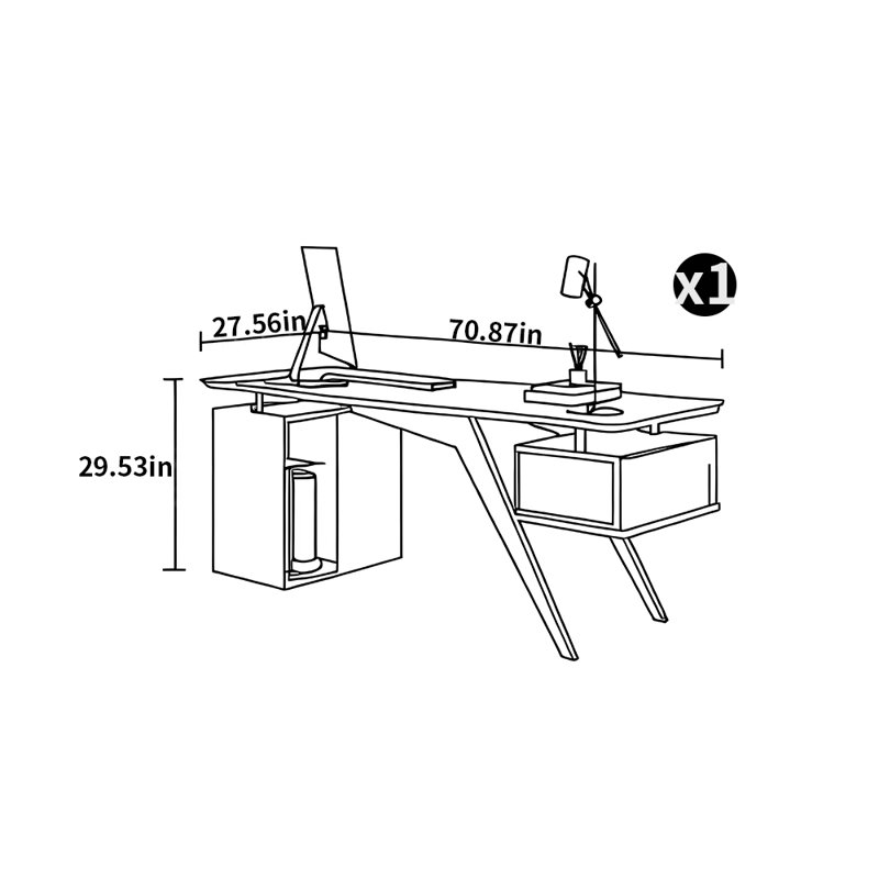 Bureau de style italien de luxe léger, H 29,53 po x l 70,87 po x P 27,56 po