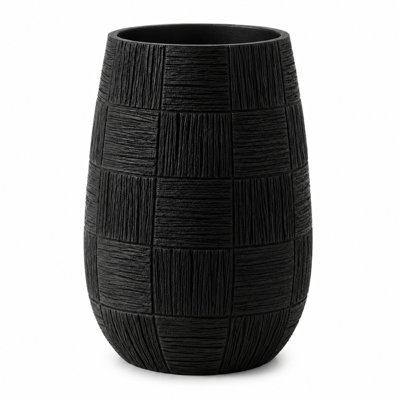 Tribal 19" Square Textured Polyresin Decorative Planter Pot, Matte Black
