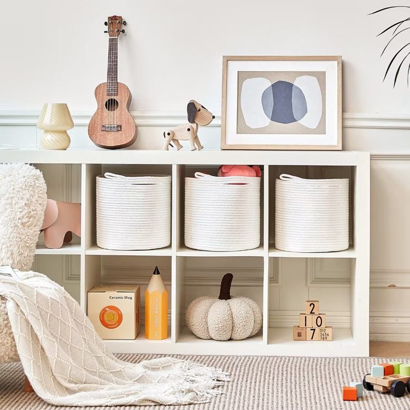 Ensemble de 3 bacs de rangement Dovecove | Panier à corde - Bacs de rangement pour organisateur de cubes, Blanc