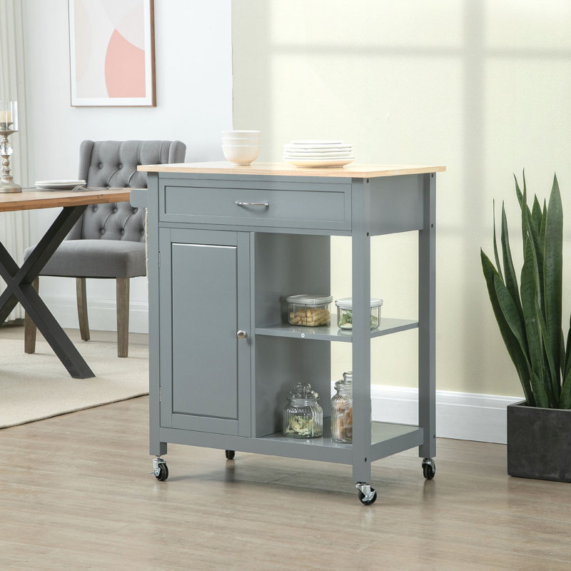 Îlot de chariot de cuisine roulant avec tablette de rangement et tiroir