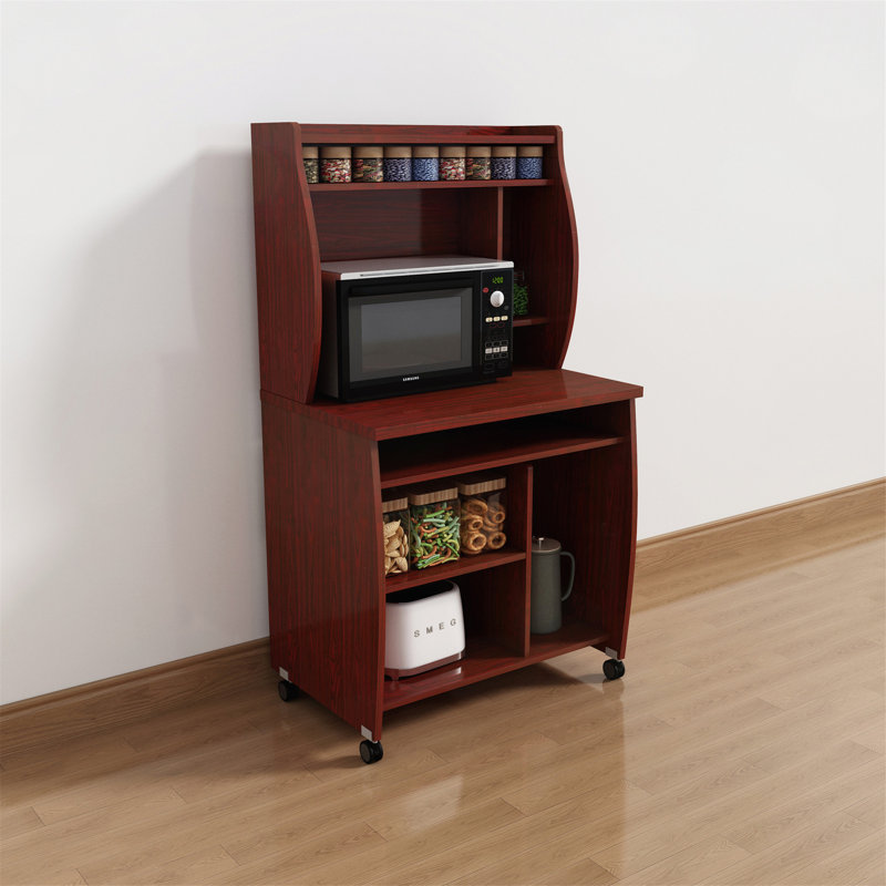 Versatile Mahogany Utility Cart with Locking Castors and Multiple Shelves, Mahogany