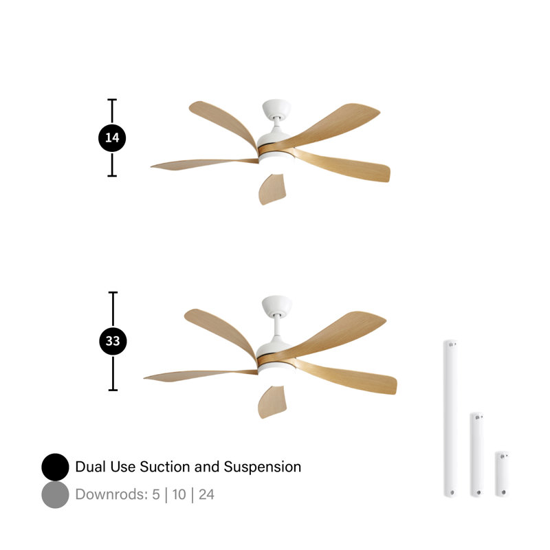 Prana 52'' Ceiling Fan with LED Lights, White with Oak Blades