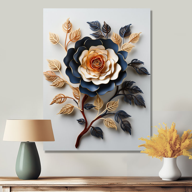 Minimal bleu ornemental rose - Art mural rose, Toile tendue, H 20 po x l 12 po x P 1 po