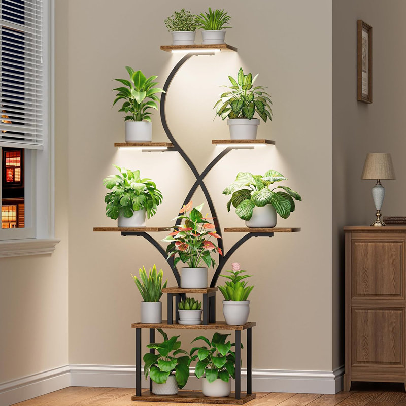 Support pour plante d'intérieur 62 po avec lumières de culture, support à 8 niveaux en forme de pointes pour le salon, le patio et le balcon