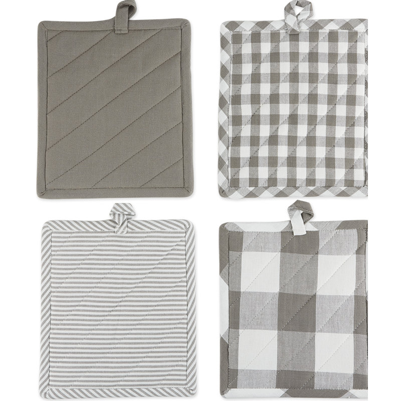 Gracie Oaks Fairley Cotton Potholder Set, Gray/White