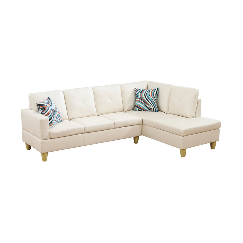 Delayna Faux Leather Sectional, White Faux Leather, Yellow, Right Hand Facing