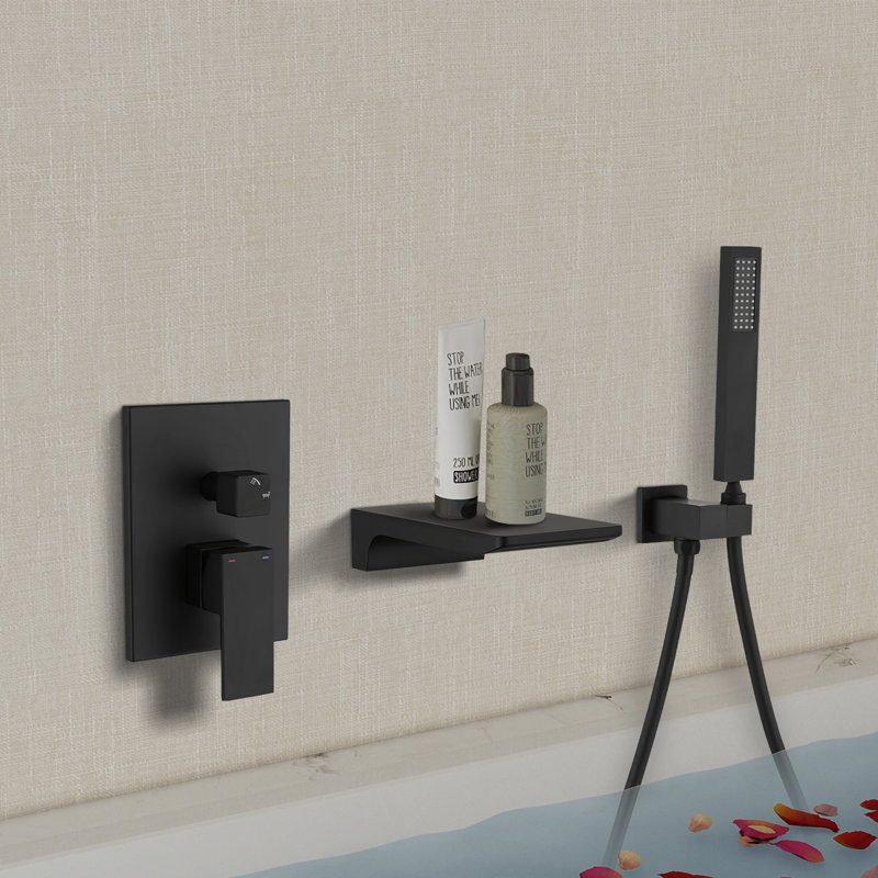 Modern Style Matte Black Wall Mount Tub Filler Bathroom Bathtub Faucet Shower Set