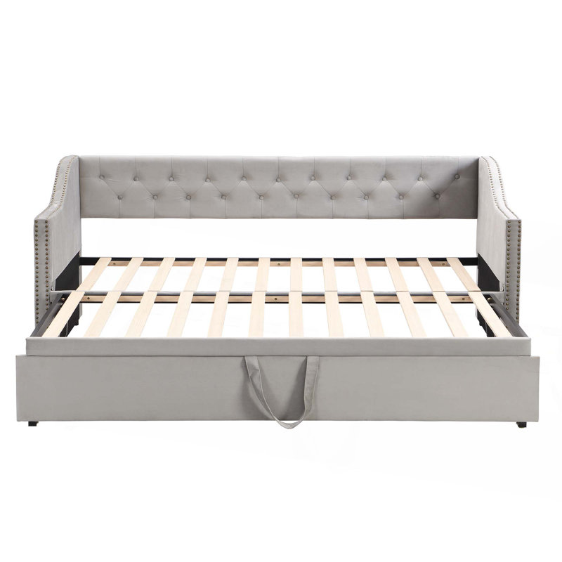 Lit de jour simple tapissier avec couchette escamotable, Gris