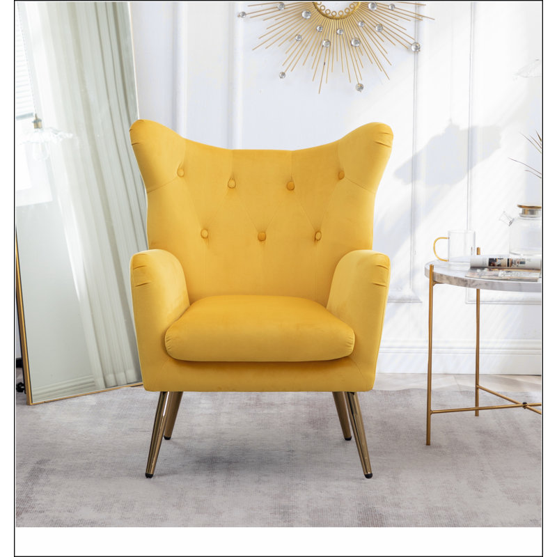 Fauteuil d'appoint à dossier capitonné en velours Sovarol, jaune