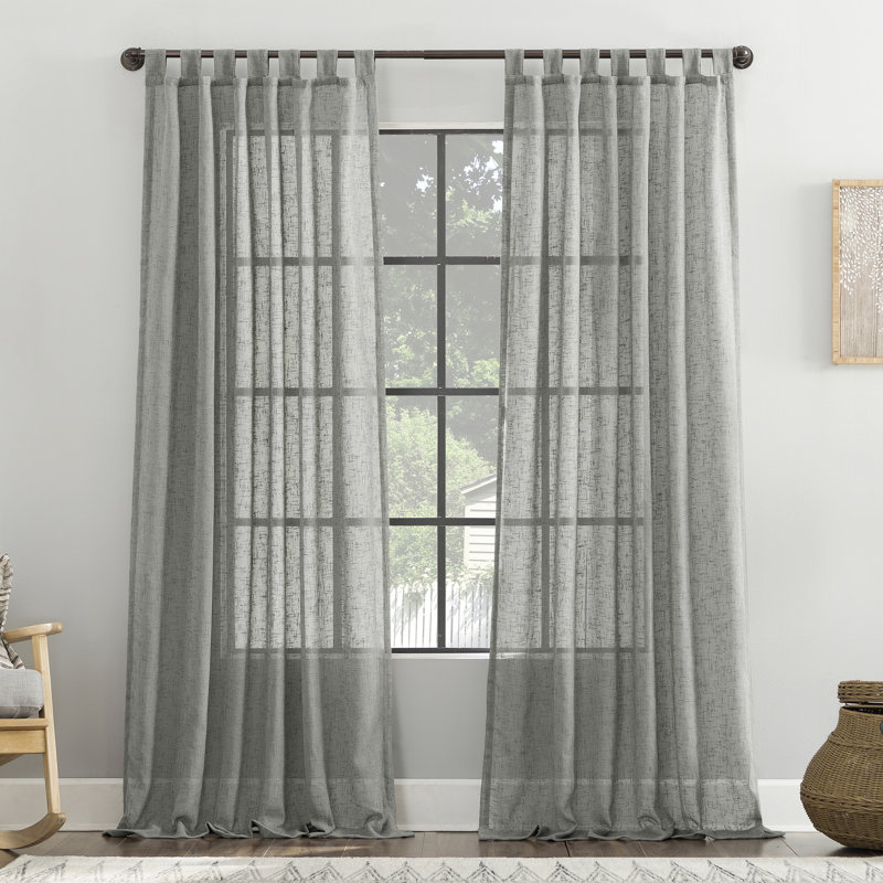 Holtz Linen Burlap Weave Linen Blend Sheer Tab Top Curtain Panel, Sterling Gray, 50" W x 63" L