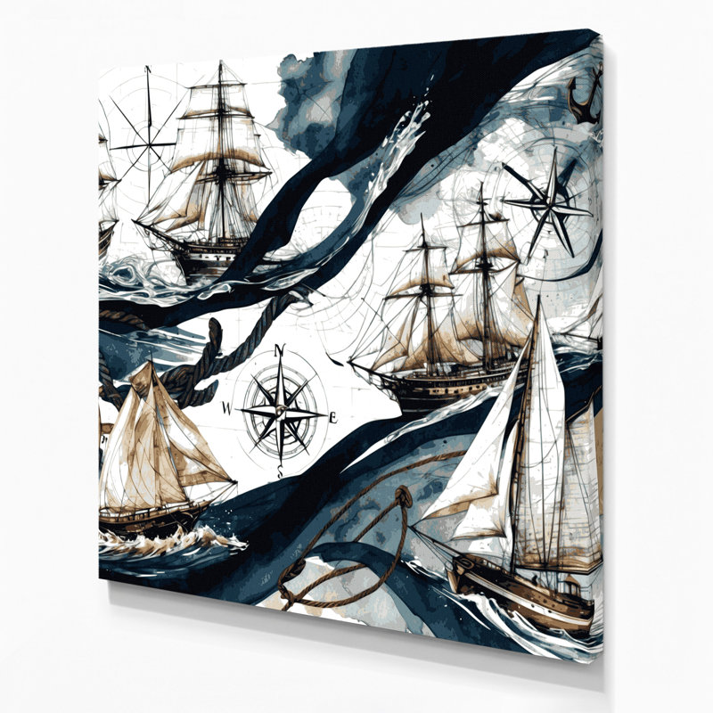 Nautical Marina elements Beige Canvas Wall Art, 12" H x 12" W