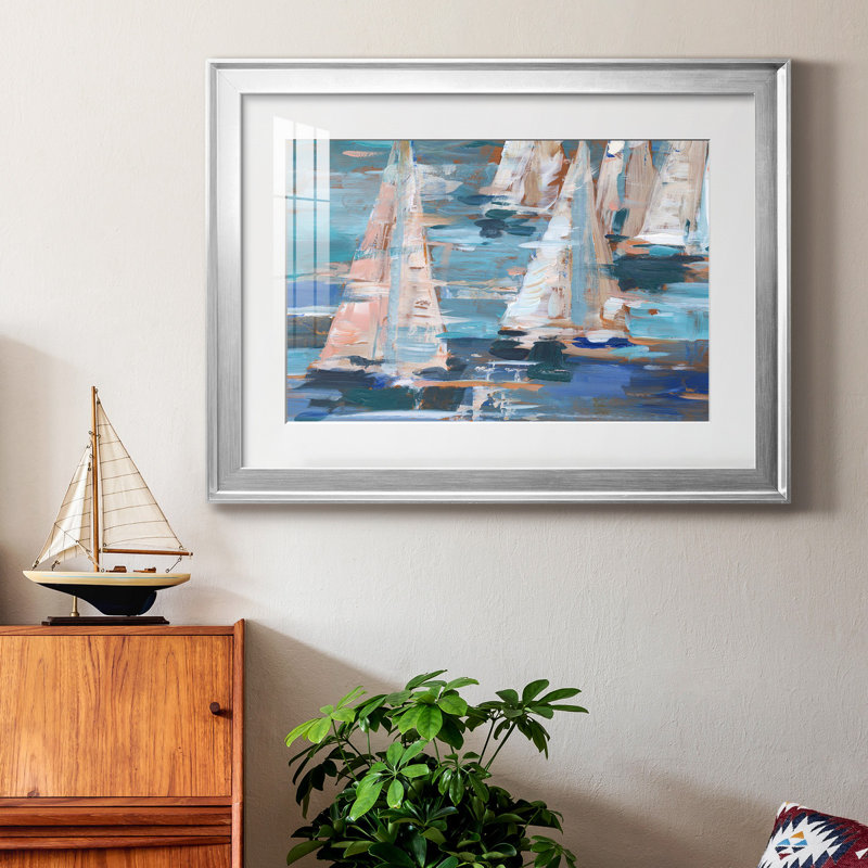 Pop Regatta I, Papier avec cadre argenté, H 30,5 po x l 42,5 po x P 1 po, Blanc