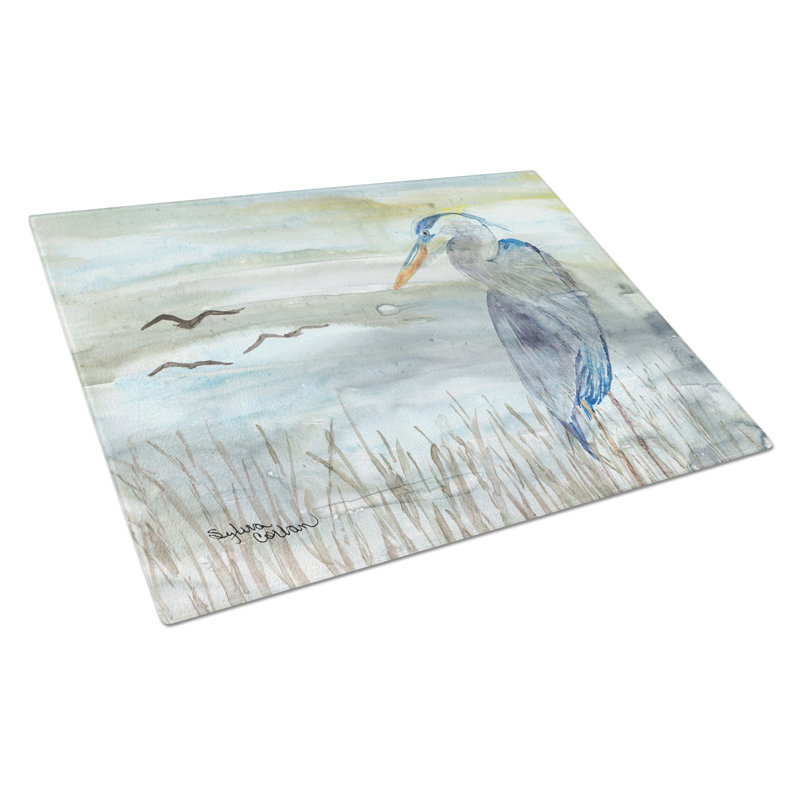 Blue Heron Watercolor Large Tempered Glass Cutting Board
