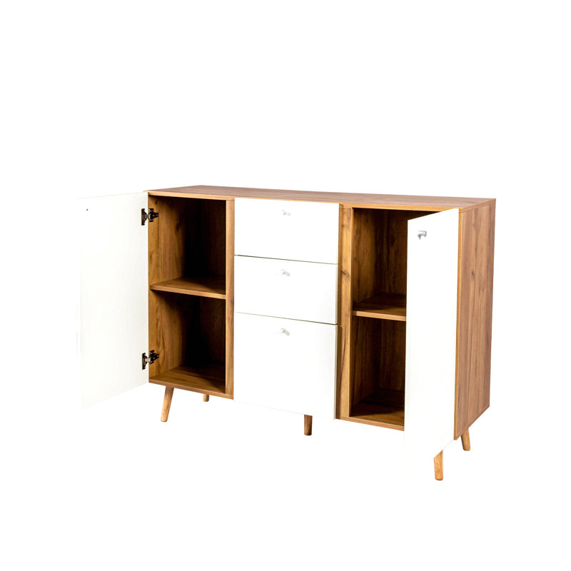 Buffet avec 3 tiroirs et 2 portes, buffet 47,24 "avec tablettes réglables