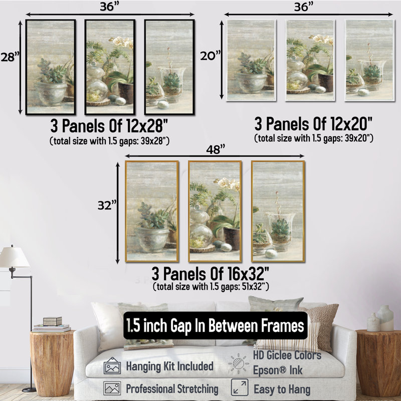 Composition of Orchids - Ensemble d'art mural sur toile traditionnel encadré de 3, H 28 po x l 36 po x P 1 po, Noir