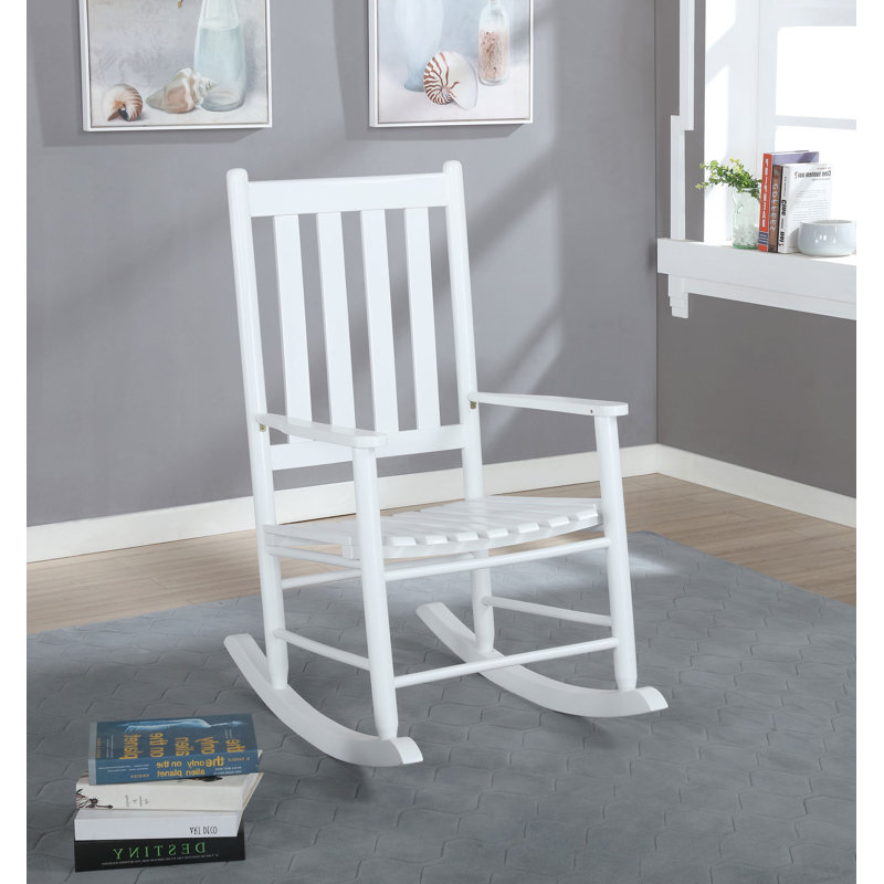 Chaise berçante en bois massif à dossier à lattes Mangassa - blanc, Blanc