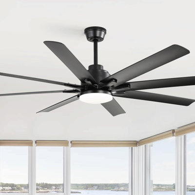 52-Inch Matte Black Ceiling Fan With Light - 8 ABS Blades, 18W LED 3-Colour Dimmable Light, For Living Room & Bedroom
