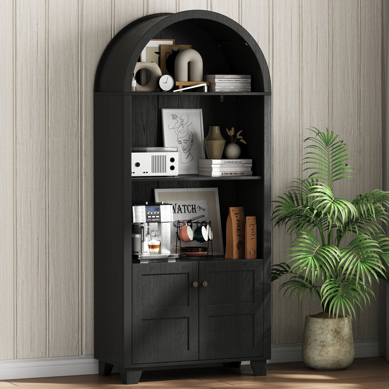 Bibliothèque arquée de 70,9 po de hauteur avec tablettes et portes ouvertes, armoire de rangement pour salon, chambre à coucher ou garde-manger