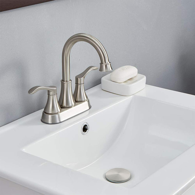 2-handle 4 Inch 360° Swivel High-arc Spout Lavatory Vanity Faucets Set, Brushed Nickel
