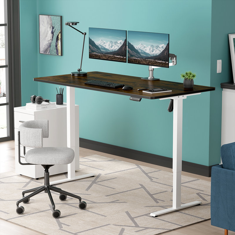  Height Adjustable Standing Desk Plus, Brown/White, 46.3" H x 59" W x 29.5" D