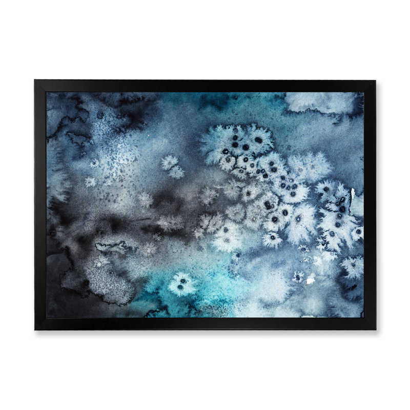 Marbre foncé bleu art ondulations - décoration murale moderne en toile, H 12 po x l 20 po x P 1 po, Cadre noir