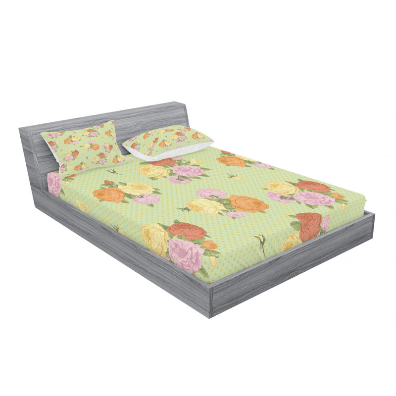Microfiber Floral Sheet Set, Queen Sheet Set with Fitted Sheet