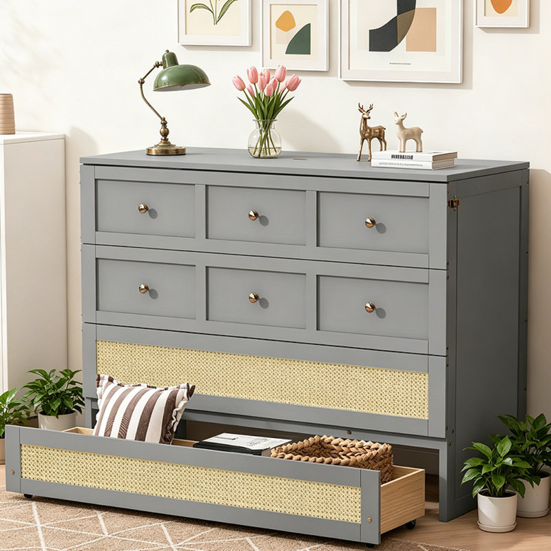 Lit escamotable pleine grandeur avec tiroirs de rangement, peu encombrant, élégant et robuste pour la chambre à coucher, gris