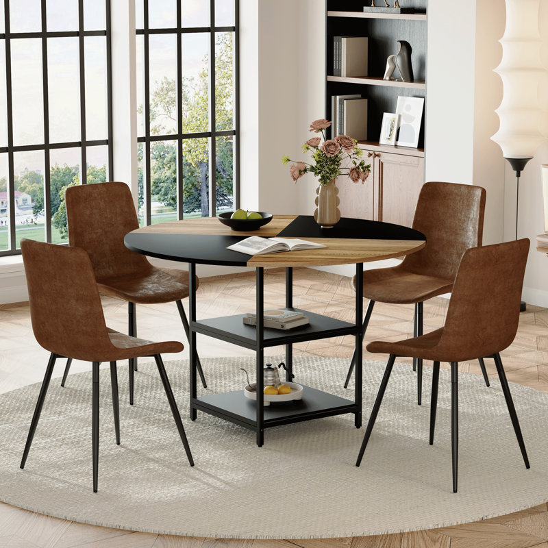 Ensemble de table de salle à manger moderne moderne de 47,3 pouces avec rangement double couche et chaises confortables en tissu technique