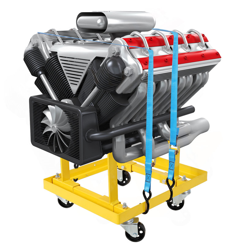 750Lbs Rolling Engine Stand,Adjustable Width And Length, With 2Pcs Buckle Straps,Yellow
