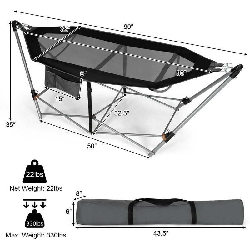 Hamac de camping avec support Chrisshanno, Noir