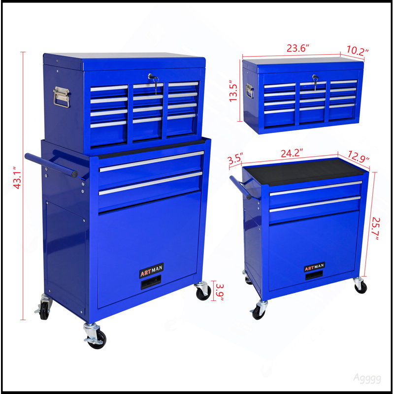 High Capacity Rolling Tool Chest with Wheels and Drawers, 8-Drawer Tool Storage Cabinet--BLUE