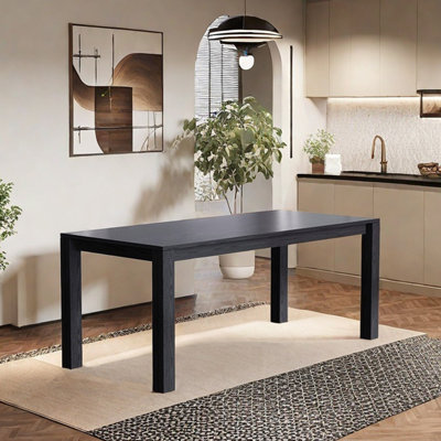 Black solid wood dining table rectangular home