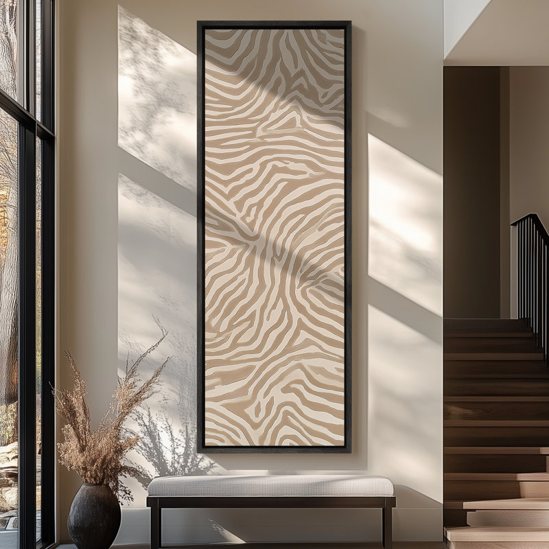Beige, motif de lignes organiques abstraites avec subtile - grande impression encadrée sur toile de la chambre principale